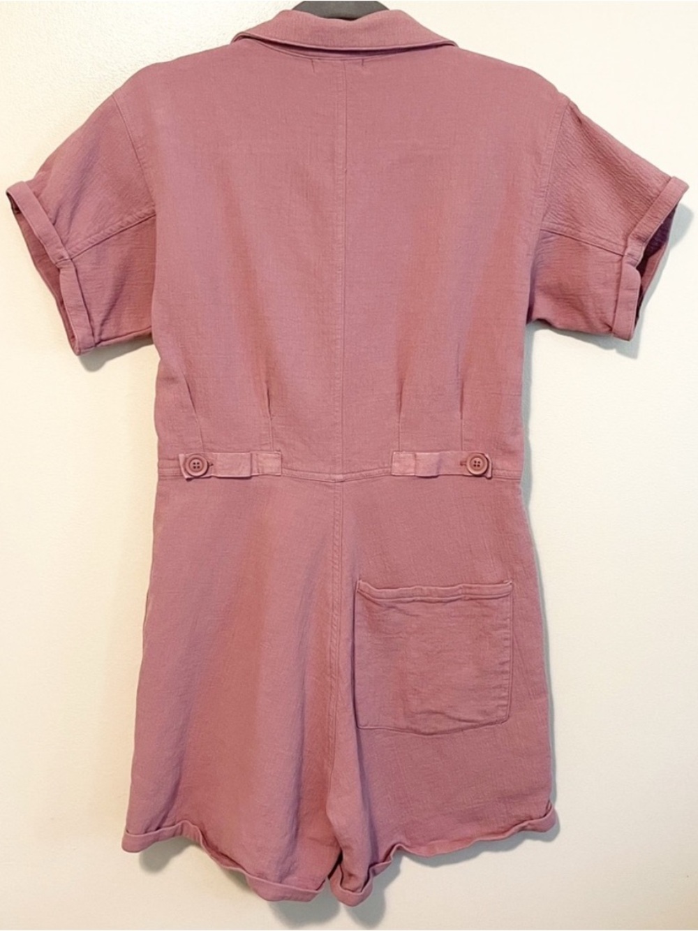 Mod Ref Mauve Button-Front Short Utility Romper - Picture 2 of 5